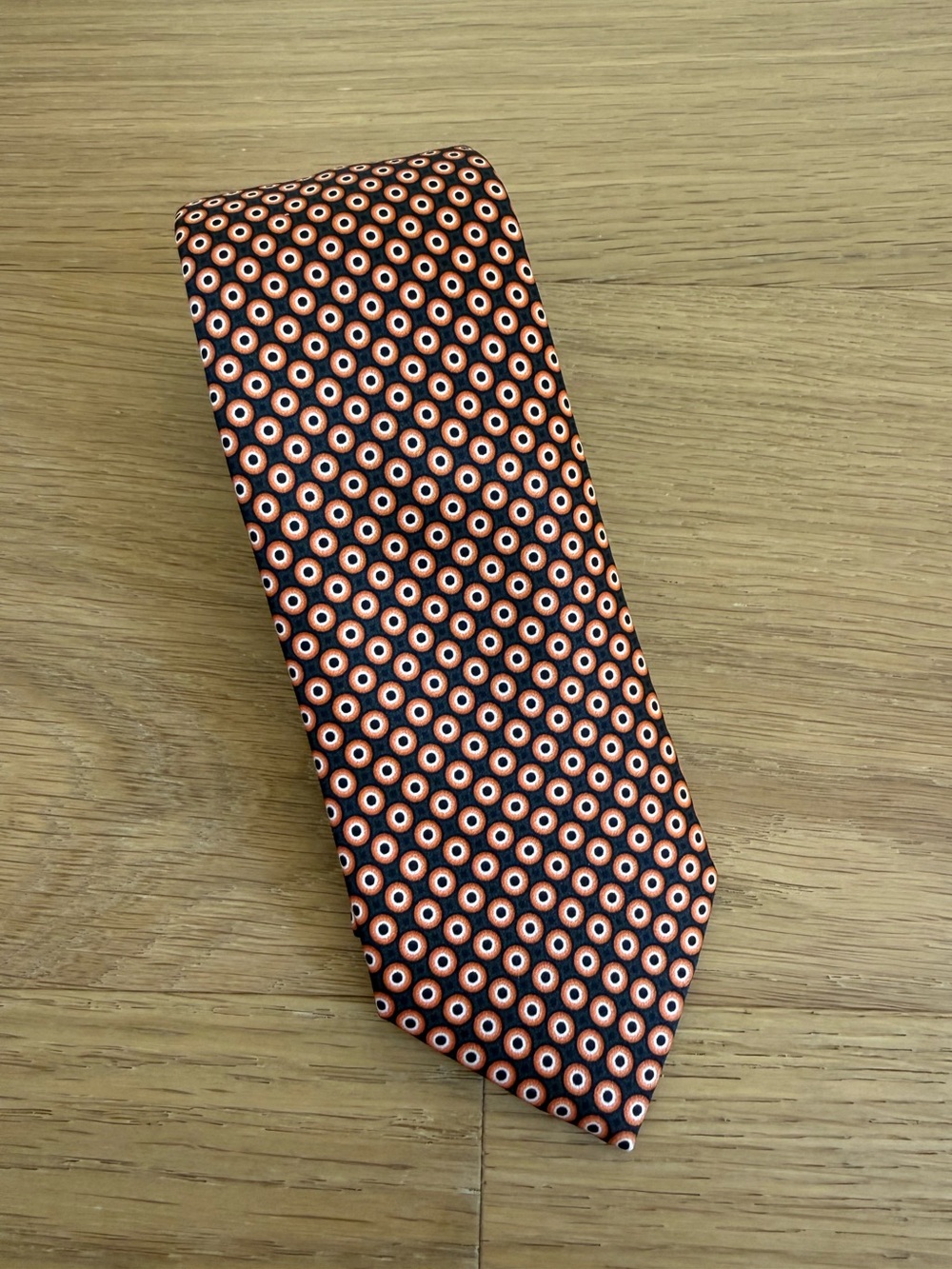 Brioni Men's Orange and Navy Geometric Silk Tie